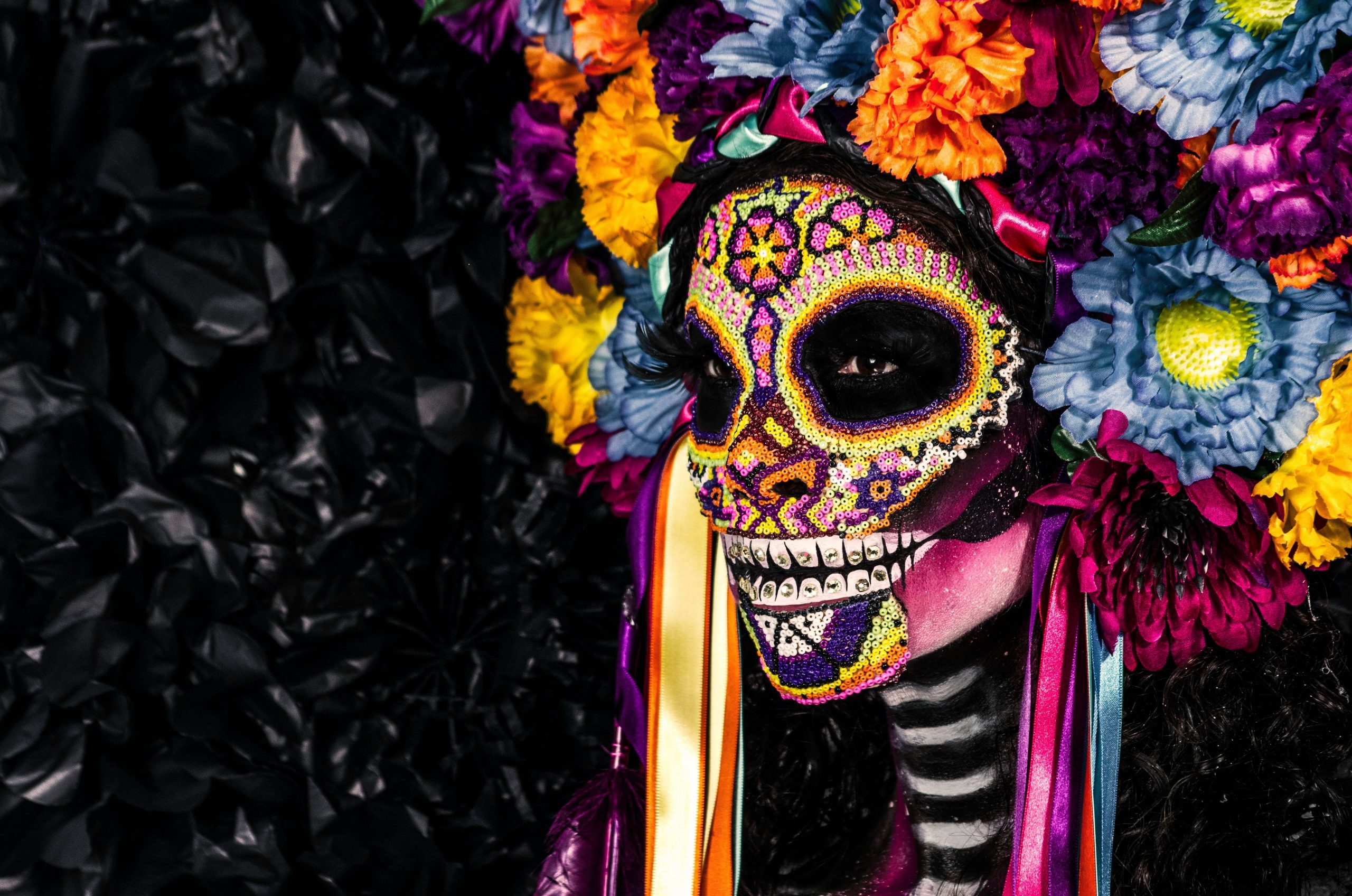 Gallery of creative halloween makeup including fantasy creatures, abstract concepts, and pop culture icons