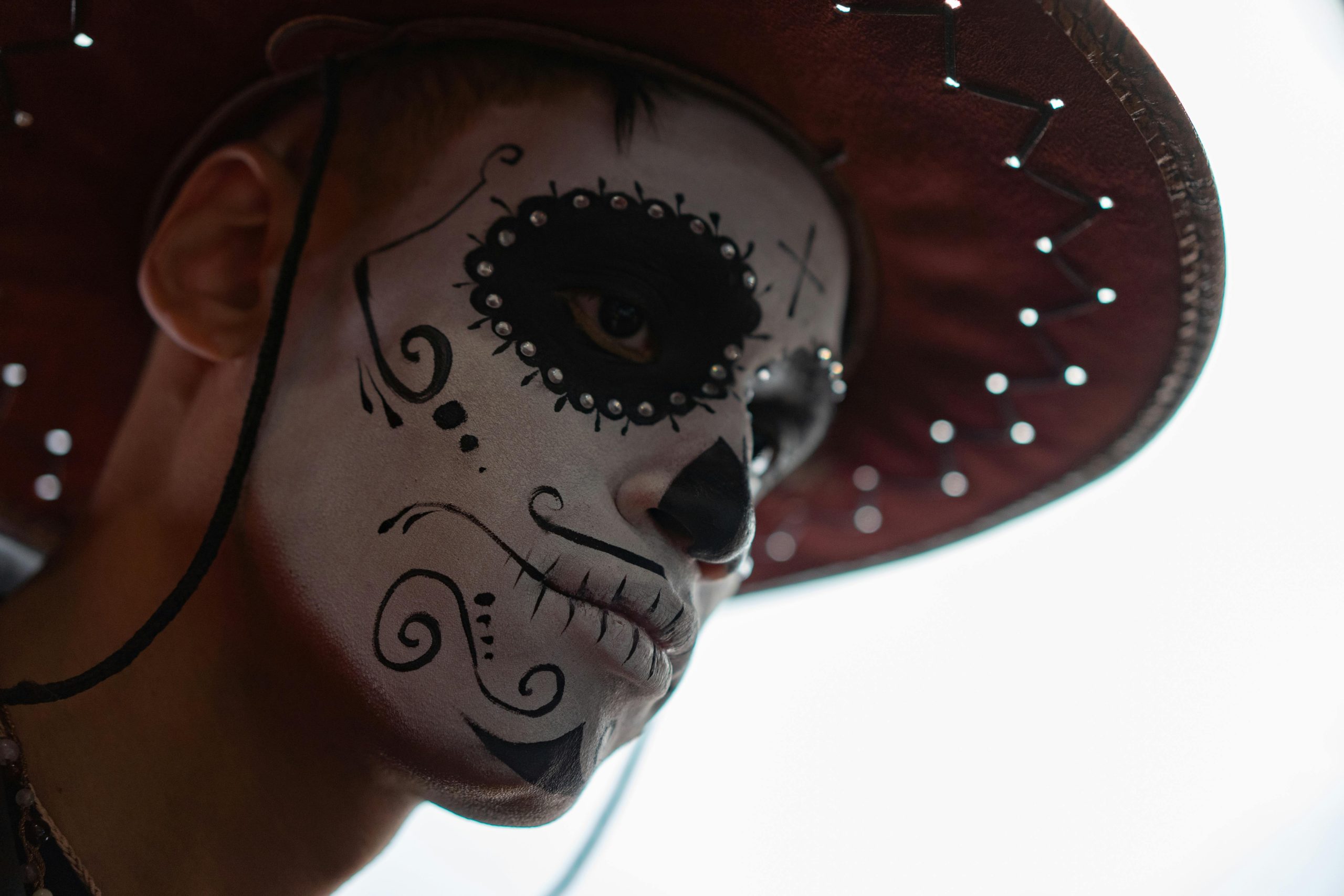 Stunning example of a detailed sugar skull Halloween makeup design