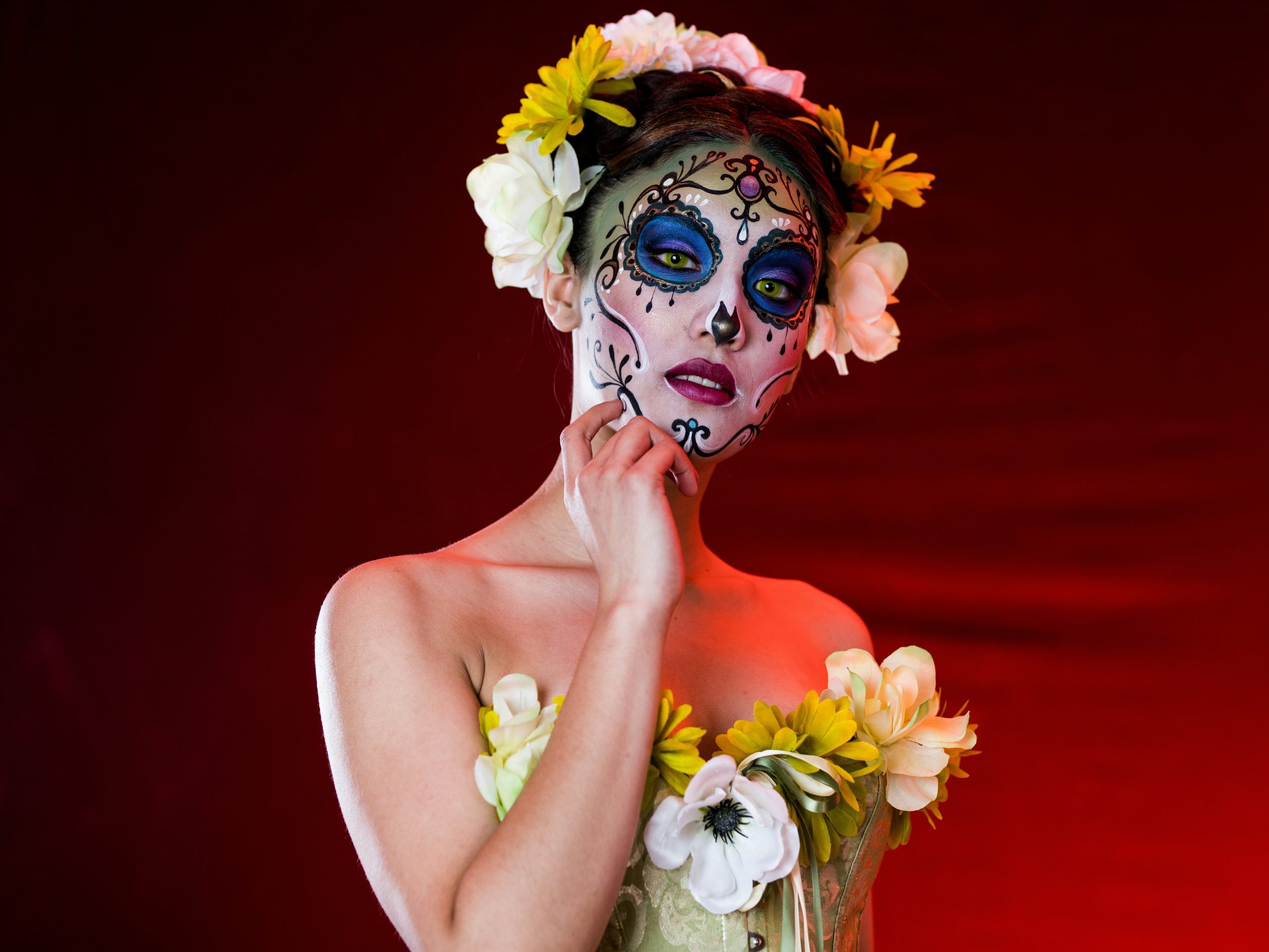 Sugar skull makeup design with flowers