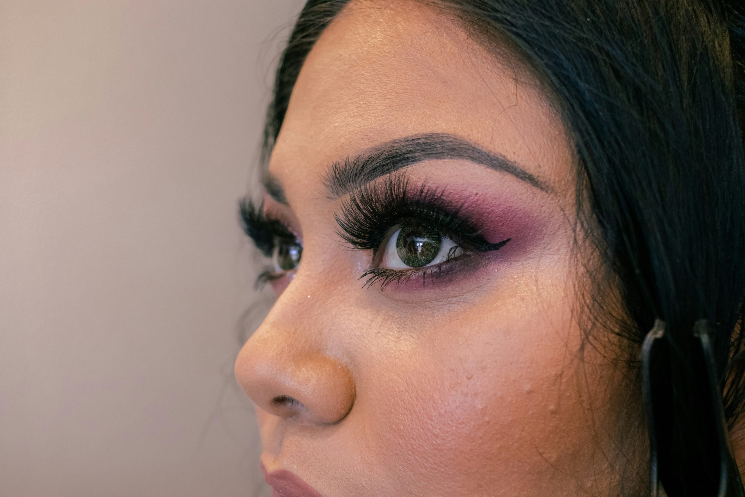 Close-up image showing brow stencil application
